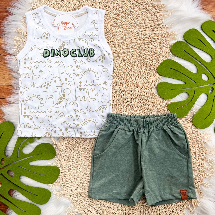 Conj. Regata Dino Club e Bermuda - Verde Musgo e Branco